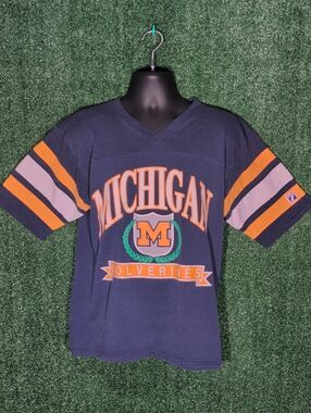 Vintage Michigan Wolverines V Neck Logo 7 Size L